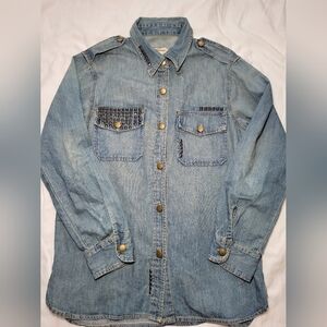 Current Elliott Denim Shirt Sz 2 Long Sleeve Button Up Studded Western *Flaw
